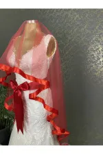 Kırmızı Gelin Duvak Kuşak Set Kına Gecesi Düğün Nikah