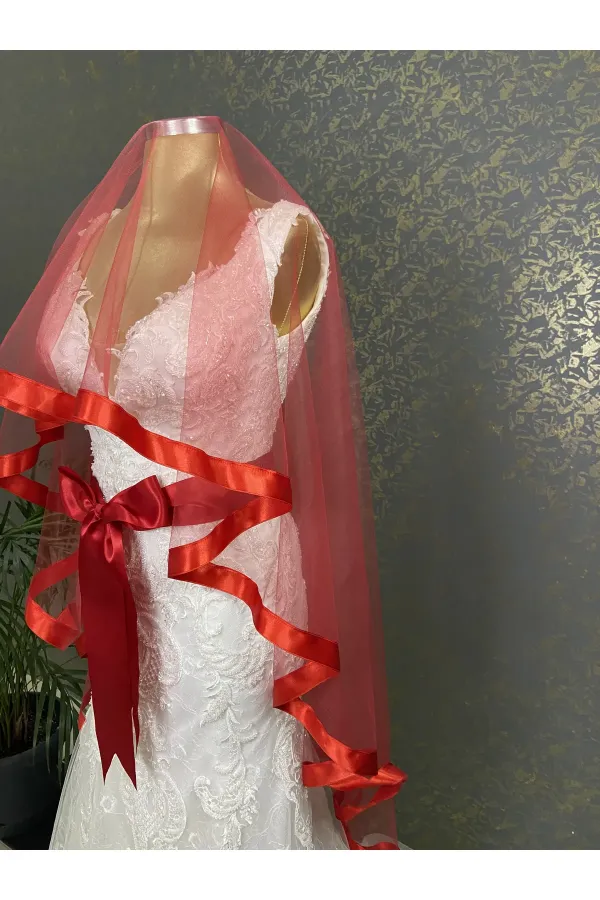 Kırmızı Gelin Duvak Kuşak Set Kına Gecesi Düğün Nikah