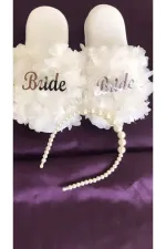 Kadın Beyaz Bride Taç Terlik