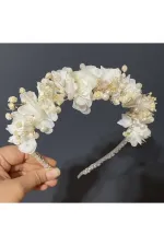 Çiçekli Kristal Taş İşlememeli, Gelin, Nişan, Lohusa, Çocuk Tacı