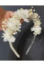 Çiçekli Kristal Taş İşlememeli, Gelin, Nişan, Lohusa, Çocuk Tacı