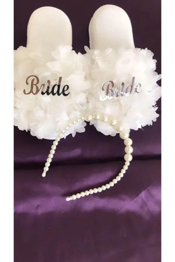 Kadın Beyaz Bride Taç Terlik