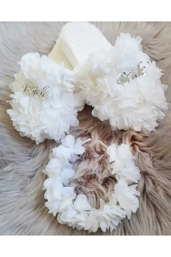 Beyaz Bride Lohusa Terlik Taç Seti Beyaz Bride Lohusa Terlik Taç Seti